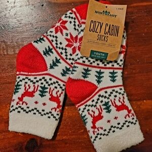 Northeast Cozy Cabin Youth Red and White Socks